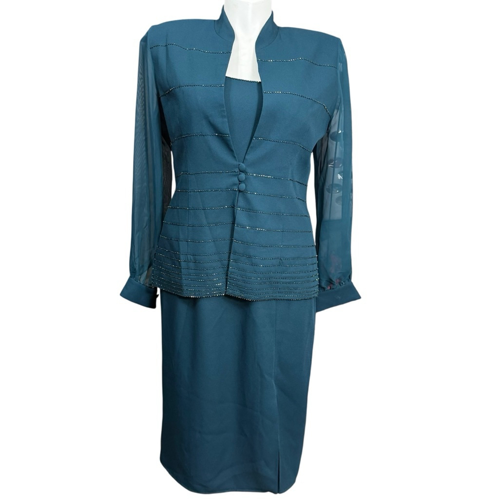 Vintage J.R. Nites by Caliendo Dress Suit Size 14 Teal